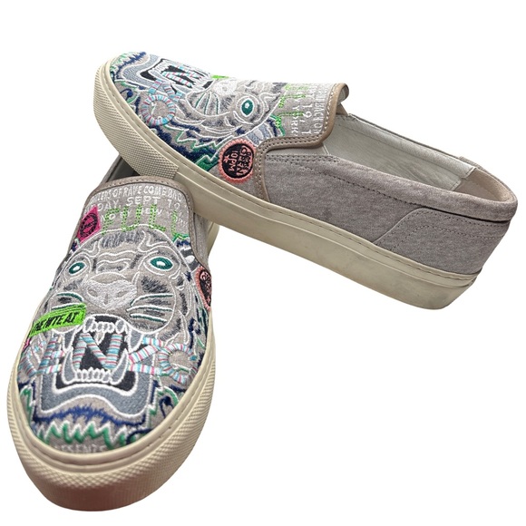 Kenzo Shoes - Kenzo Multicolor Embroidered Tiger Slip-On Sneakers 36